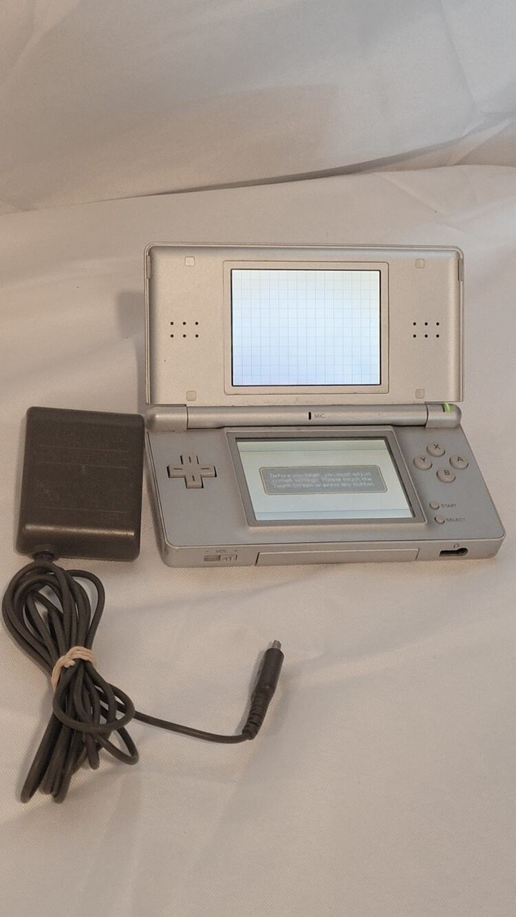 Nintendo DS Lite Silver Handheld Console w/ OEM Charger Tested Works No Stylus